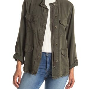 Sanctuary DK Olive Green Women's Fray Hem Utility Jacket, Size M